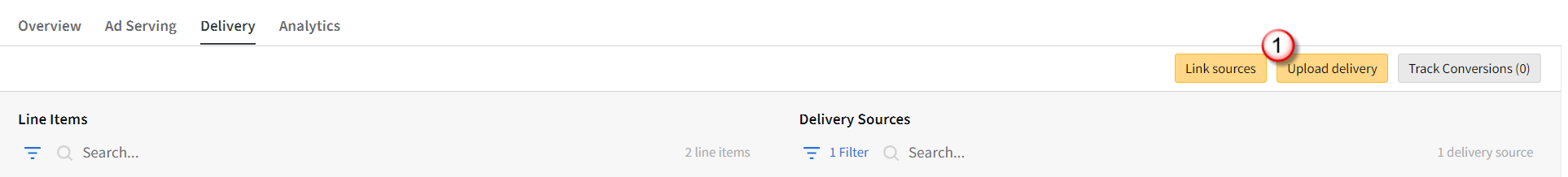 Campaign Delivery tab with the Upload Delivery button highlighted.